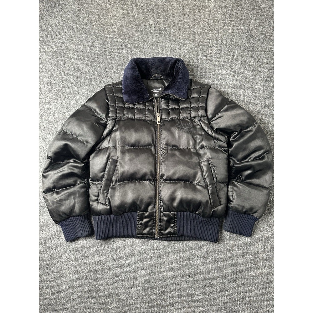 Womens Ecko Red Puffer Bomber Jacket Black Fur Collar, Size S